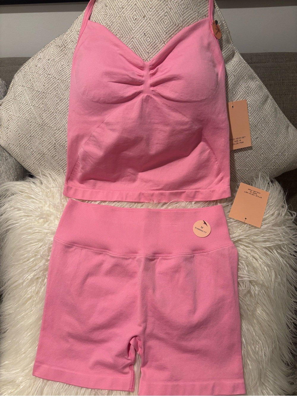 Seamless Pink Tank & Shorts Lounge Set